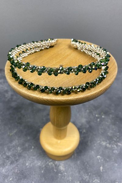 Hobigram Cea mai frumoasa coroana de mireasa cu design verde, cu margele, realizata manual, Dalya, cu doua rânduri, pentru cele mai frumoase mirese – coroană, cu pietre de cristal