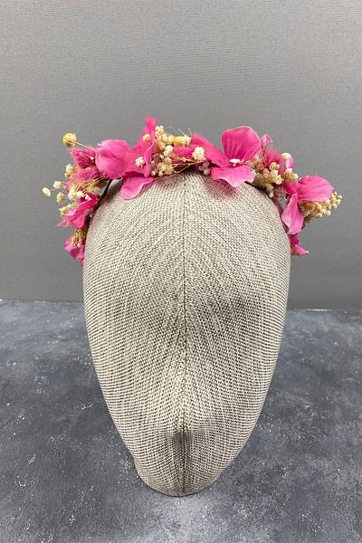 Hobigram Coroana de mireasa pentru fotografiere in exterior cu hortensie fucsia si perle cu chipsuri pentru cea mai frumoasa mireasa - Coroana, cu piatra de cristal - Ta