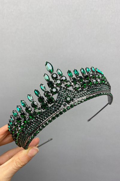 Hobigram Coroana de mireasa cu henna Anteras verde pentru cele mai frumoase mirese – Coroana, cu piatra de cristal, model elegant, coroana de mireasa – coroana