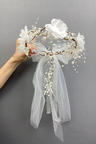 Hobigram Coroană de mireasă și accesoriu pentru fotografiere în aer liber cu design special cu fundă de perle intenzive pentru cele mai frumoase mirese – Coroană – Tiara
