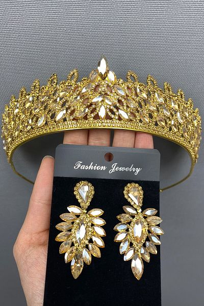 Hobigram Mia Bridal Henna Crown and Earring Set for the Most Beautiful Brides – Crown, Crystal Stone, Stylish Model, Bridal Crown – Ta