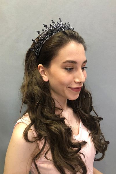 Hobigram Coroana de mireasa neagra Leonis Model pentru cei mai frumoși mireși – Coroană, cu pietre de cristal, model elegant, coroană de mireasă –