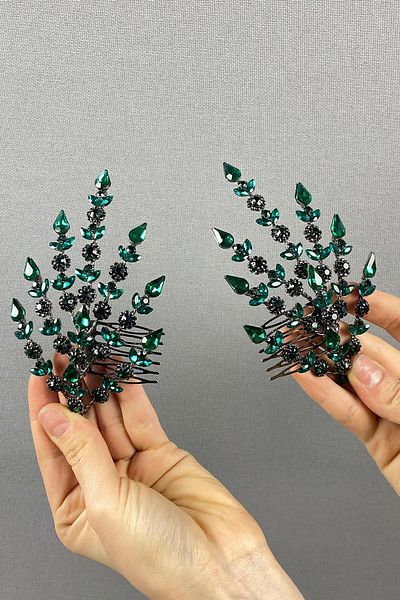 Hobigram Accesoriu de păr Helenist pentru mireasă verde pe două fețe pentru cele mai frumoase mirese – coroană, piatră de cristal, model elegant