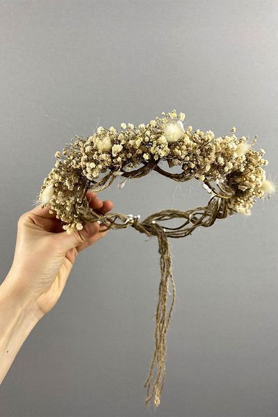 Hobigram Coroană de fotografiere pentru mireasă din chipsuri crem și iarbă de bumbac pentru cele mai frumoase mirese – coroană, piatră de cristal, model elegant