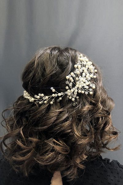Hobigram Accesoriu de păr Helen cu cristal alb și perle pentru cele mai frumoase mirese – Coroană, piatră de cristal, model elegant – Ta
