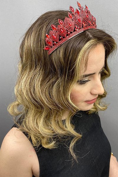 Hobigram Coroana de mireasa Henna roșie model Hera pentru cele mai frumoase mirese – Coroană, cu pietre de cristal, model elegant, coroană de mireasă –