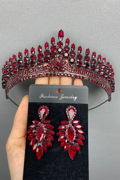 Hobigram Set coroană și cercei Anteras Bridal Henna pentru cele mai frumoase mirese – Coroană, piatră de cristal, model elegant, coroană de mireasă