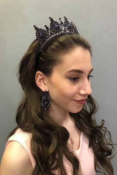 Hobigram Model Ahu Coroana și cercei de mireasă mov Henna pentru cele mai frumoase mirese – Coroană, piatră de cristal, model elegant – Coroană –