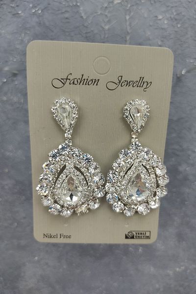 Hobigram Canis Model Tiara وحلق مرصع بالجواهر للعروس الأكثر جمالاً - تاج، حجر كريستال، موديل أنيق - تاج