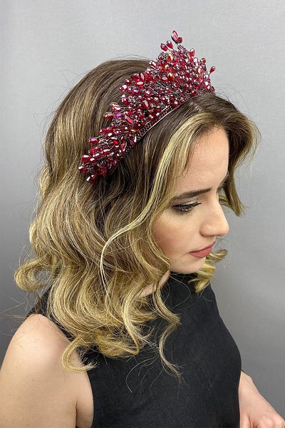 Hobigram Coroana de mireasa de primavara burgundy si coroana Henna pentru cele mai frumoase mirese – Coroana, piatra de cristal, model elegant, coroana de mireasa – T