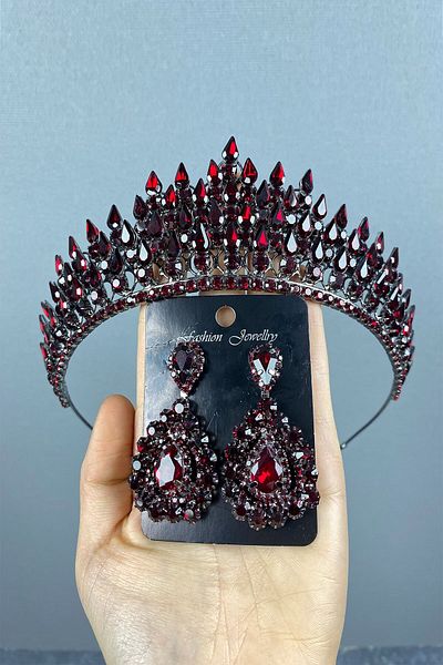 Hobigram Set de coroană și cercei cu picătură de henna pentru mireasă tridimensională pentru cele mai frumoase mirese – coroană, piatră de cristal
