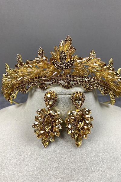 Hobigram Set de coroană și cercei de mireasă Henna cu cristale Lena pentru cele mai frumoase mirese – Coroană, piatră de cristal – Coroană