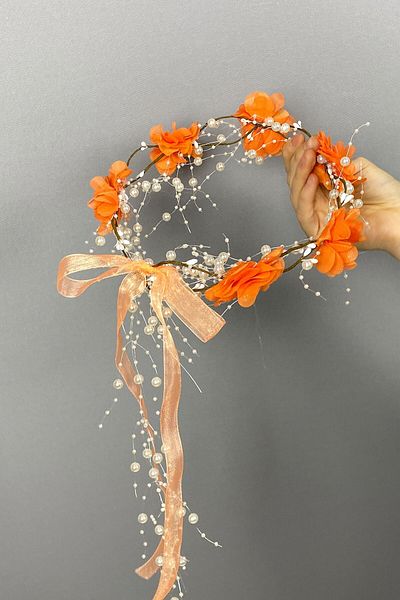 Hobigram Coroana de domnisoare de onoare cu design personalizat cu flori laser portocalii pentru cele mai frumoase mirese – Coroana, cu pietre de cristal, model elegant –