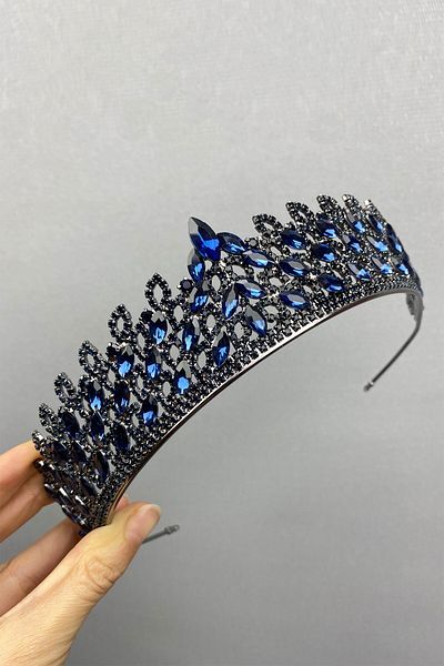 Hobigram Coroana de mireasa Mia Stone Henna albastru pentru cele mai frumoase mirese – Coroana, cu pietre de cristal, model elegant, coroana de mireasa –