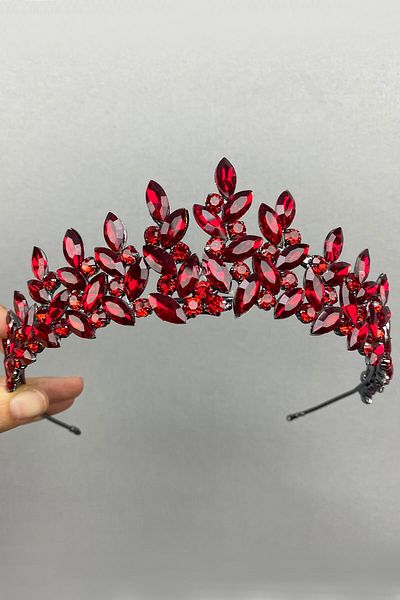 Hobigram Coroană și cercei de mireasă Henna model Subra roșu pentru cele mai frumoase mirese – Coroană, piatră de cristal, model elegant –