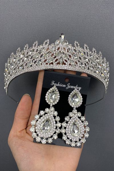Hobigram Mia Bridal Henna Crown și cercei pentru cele mai frumoase mirese – Coroană, piatră de cristal, model elegant, coroană de mireasă – coroană