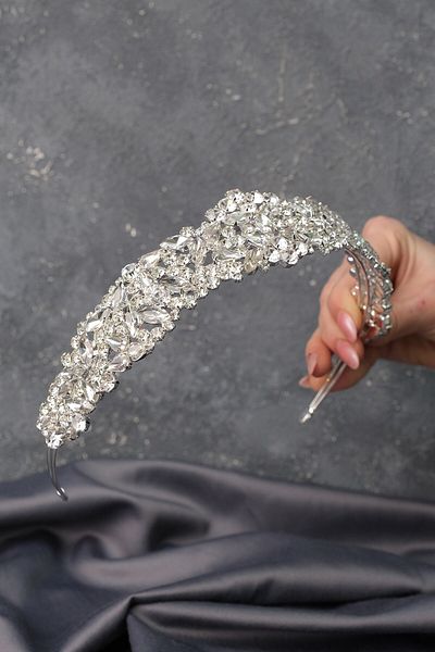 Hobigram Silver Hazel Band Model Bridal Tiara Accesoriu pentru păr pentru cele mai frumoase mirese – Coroană, Crystal Stone, Model elegant –