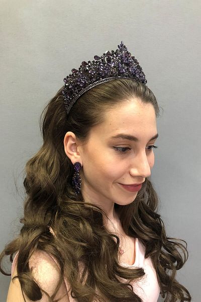 Hobigram Model Keid Coroana și cercei de mireasă mov Henna pentru cele mai frumoase mirese – Coroană, piatră de cristal, model elegant – Coroană –