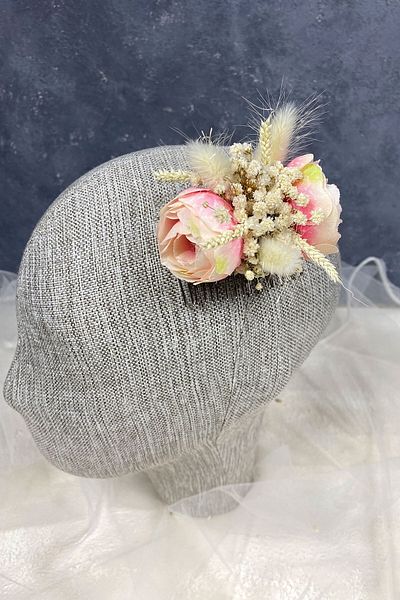 Hobigram Accesoriu pentru cleme de păr cu cipso și flori artificiale din bumbac somon pentru cele mai frumoase mirese – coroană – coroană