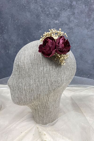 Hobigram Agrafă de păr cu flori de bujor burgundă pentru cele mai frumoase mirese – coroană, piatră de cristal, model elegant