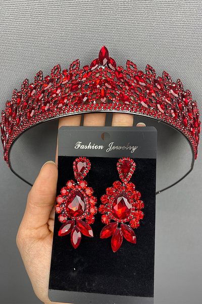 Hobigram Set de coroană și cercei Mia Bridal Henna pentru cele mai frumoase mirese – Coroană, piatră de cristal, model elegant, coroană de mireasă – Ta