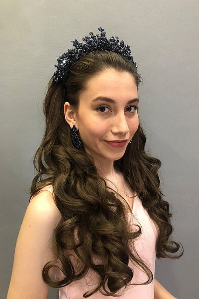 Hobigram Pegasi Model Navy Blue Bridal Henna Crown and Earrings for the Most Beautiful Brides – Crown, Crystal Stone, Stylish Model