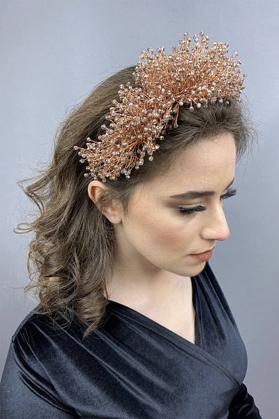 Hobigram تاج الزفاف النحاسي من Atair Henna لأجمل العرائس - تاج، حجر كريستال، موديل أنيق، تاج الزفاف - تاج