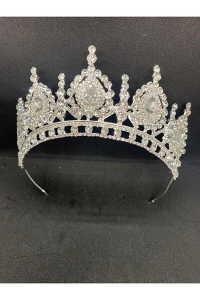 Hobigram Coroana de mireasa cu cristale albe argintii pentru cei mai frumoși mireși – Coroană, cu pietre de cristal, model elegant, coroană de mireasă