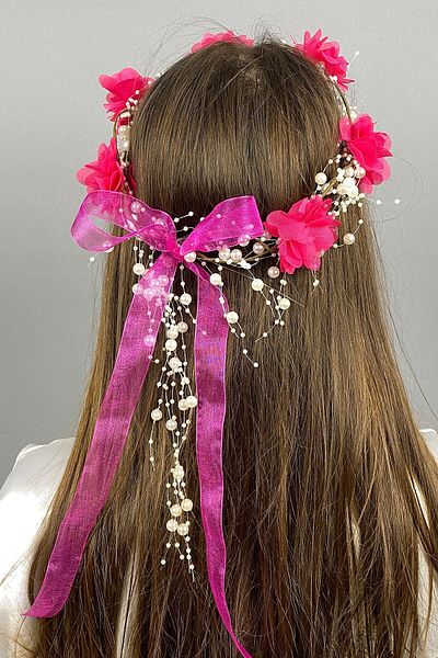 Hobigram Coroana de domnisoare de onoare cu design special cu flori cu laser fucsia pentru cele mai frumoase mirese – Coroana, cu piatra de cristal, model elegant – T