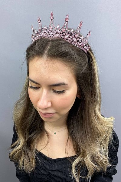 Hobigram Coroana de mireasa Henna model Pink Leonis pentru cele mai frumoase mirese – Coroana, cu pietre de cristal, model elegant, coroana de mireasa –