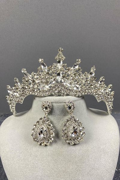 Hobigram Set de coroană de mireasă și cercei cu piatră de argint Tokyo pentru cele mai frumoase mirese – coroană, piatră de cristal, model elegant