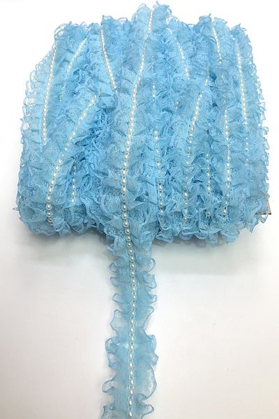 Hobigram Decorative Ribbon Pearl Lace Blue Color Ruffle 3-4 cm – Decorative Ribbon – Decorative Ribbon