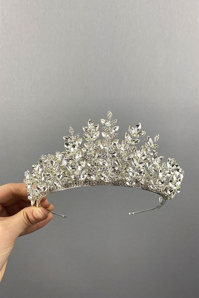 Hobigram Coroana de mireasa Henna tridimensionala Ezel din argint pentru cei mai frumoși mireși – Coroană, piatră de cristal, model elegant, coroană de mireasă