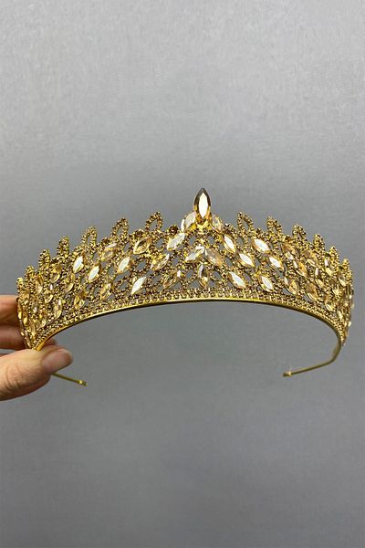 Hobigram Coroană de mireasă Henna cu piatră Mia de culoare miere – Coroană, piatră de cristal, model elegant, coroană de mireasă, accesoriu de păr – Ta