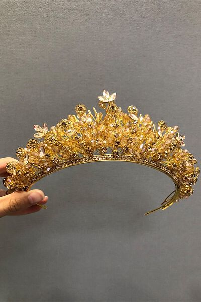 Hobigram Model Regulus Coroana și cercei de mireasă cu henna de culoare miere pentru cele mai frumoase mirese – Coroană, piatră de cristal, modă elegantă