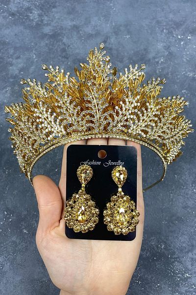 Hobigram Honey Color Nairobi Bead Embroidered Bridal Henna Tiara and Earring Set for the Most Beautiful Brides – Crown – Crown
