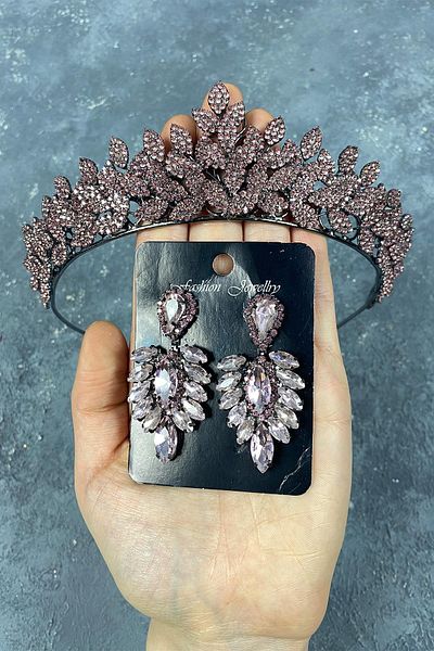 Hobigram Pink Sara Set de coroană și cercei cu henna de mireasă pentru cele mai frumoase mirese – Coroană, cu pietre de cristal – T