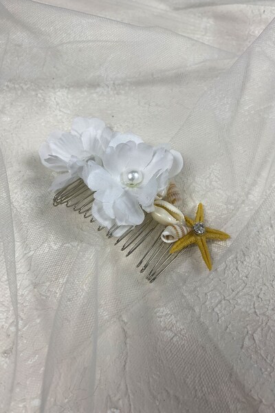 Hobigram Flower Hairpin with Starfish and Spring Branches for the Most Beautiful Brides – Crown, Crystal Stone, Stylish Model