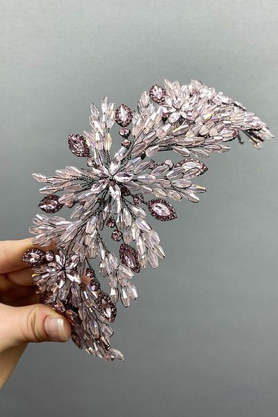 Hobigram Pink Arden Beaded Bridal Tiara Hairband Accessory for Most Beautiful Brides – Crown, Crystal Stone – Crown –