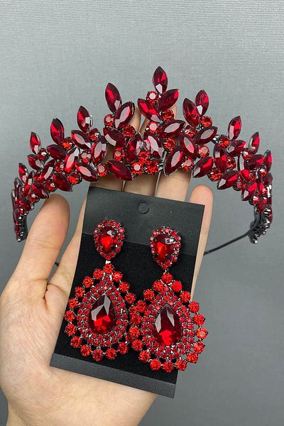 Hobigram Coroană și cercei de mireasă Henna model Subra roșu pentru cele mai frumoase mirese – Coroană, piatră de cristal, model elegant – Ta