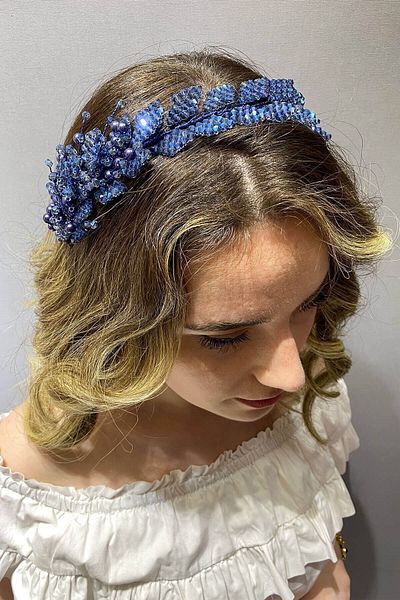 Hobigram Model de frunze albastre indigo pentru cele mai frumoase mirese Accesoriu pentru păr și turban cu mărgele – Coroană, piatră de cristal –