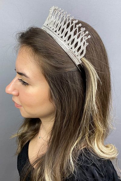 Hobigram Coroana de mireasa Lina din argint pentru cele mai frumoase mirese – Coroana, cu piatra de cristal, model elegant, coroana de mireasa, accesoriu de par