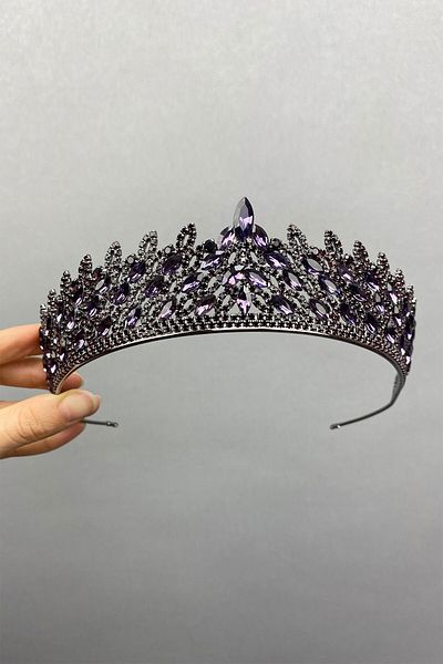Hobigram Purple Mia Stone Henna Bridal Crown pentru cele mai frumoase mirese – Coroană, Crystal Stone, Model elegant, Coroană de mireasă – Coroană