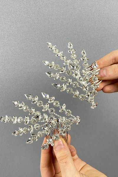 Hobigram Accesoriu de păr Helenist pentru mireasă cu două fețe din argint sterling pentru cele mai frumoase mirese – coroană, piatră de cristal, model elegant