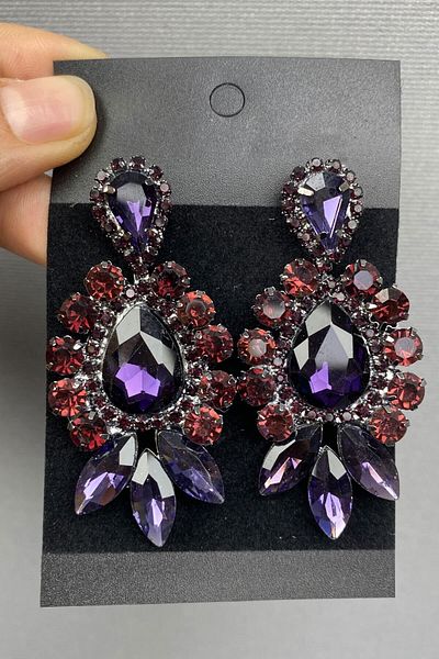 Hobigram Purple Subra Bridal Henna Tiara și cercei pentru cele mai frumoase mirese – Coroană, piatră de cristal, model elegant, tiara de mireasă –