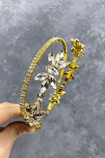Hobigram Accesoriu de păr Tiara de mireasă cu două rânduri cu pietre pentru cele mai frumoase mirese – Coroană, cu pietre de cristal, model elegant –