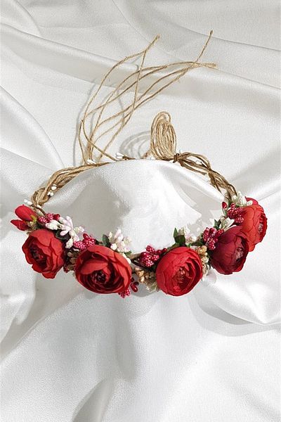Hobigram Coroană cu flori de bujor roșu pentru cele mai frumoase mirese – Coroană, cu pietre de cristal, model elegant, coroană de mireasă – Coroană –