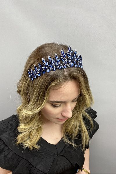 Hobigram Coroana de mireasa Henna model Subra bleumarin pentru cele mai frumoase mirese – Coroana, piatra de cristal, model elegant, coroana de mireasa