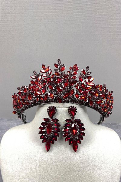 Hobigram Set de coroană și cercei cu henna de mireasă tridimensională Ezel de Bordeaux pentru cele mai frumoase mirese – Coroană, piatră de cristal –