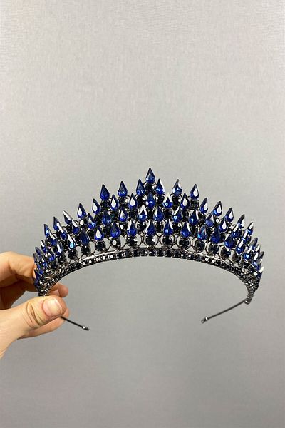 Hobigram Coroana de mireasa Henna 3D Drop albastru pentru cei mai frumoși mireși – Coroană, cu pietre de cristal, model elegant – Coroană –